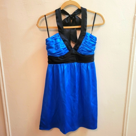 Y2K Vintage Babydoll Betsey Johnson Blue Silk Halter Dress - Picture 1 of 9